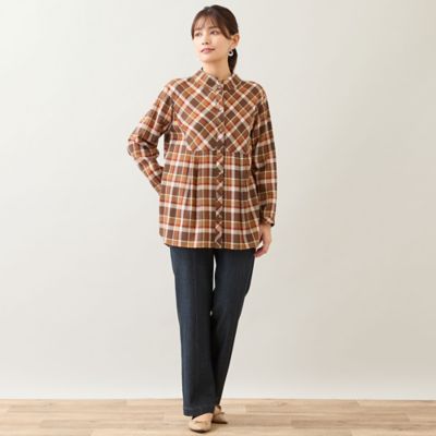 洗える】ウール混チェックシャツ（12036511） | LOBJIE (Women