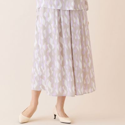 ＜LOBJIE (Women)＞【洗える・セットアップ可】幾何柄フレアスカート（１２０４１６３２）