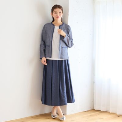 【洗える・一部店舗限定】シャンブレーツイル　タックスカート（１２０４２５２１）