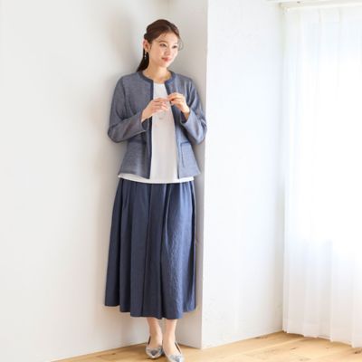 【洗える・一部店舗限定】シャンブレーツイル　タックスカート（１２０４２５２１）