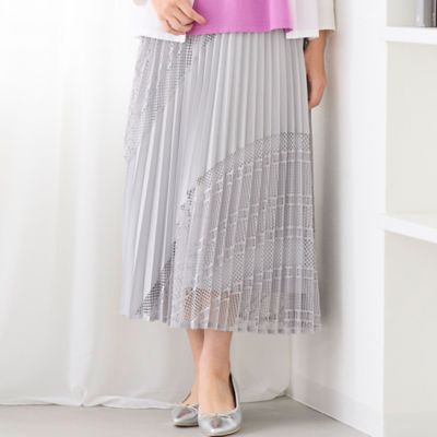 ＜LOBJIE (Women)＞レースミックスプリーツスカート（１２０４２６３１）