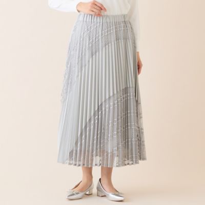 レースミックスプリーツスカート（12042631） | LOBJIE (Women
