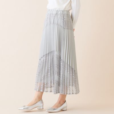 レースミックスプリーツスカート（12042631） | LOBJIE (Women