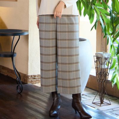 チェック柄ワイドクロップドパンツ（12056412） | LOBJIE