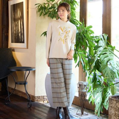 チェック柄ワイドクロップドパンツ（12056412） | LOBJIE