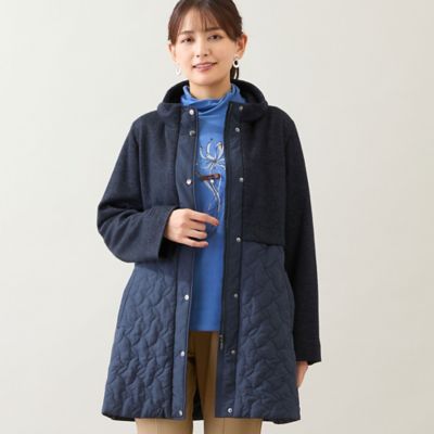 ＜LOBJIE (Women)＞ニット×キルティングコート（ダークブルー）（１２１０６５４１Ａ）