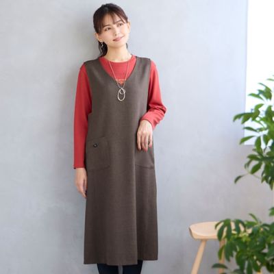＜LOBJIE (Women)＞【洗える】Ｖネックジャンパースカート（１２１１５５４１）