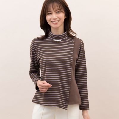 ＜LOBJIE (Women)＞パールモチーフつきボーダートップス（１２１２１４０２）