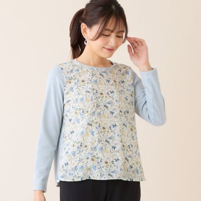 ＜LOBJIE (Women)＞【洗える・アンサンブル可・日本製】ボタニカル柄カットソー（１２１２１６３３）