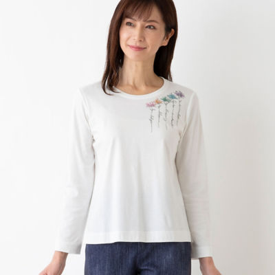 ＜LOBJIE (Women)＞バイオシルケットスムース　花刺繍カットソー（１２１２２４４１）