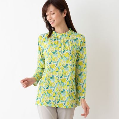 襟タック フラワープリントトップス（12122442