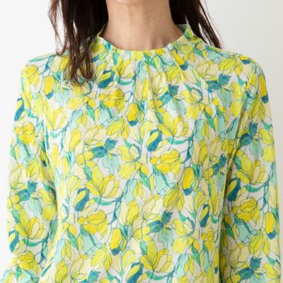 梨嬉ページ 襟タック フラワープリントトップス（12122442