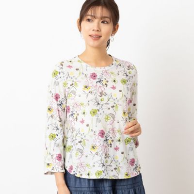 LOBJIE (Women)/ロブジェ 【洗える・日本製】花柄コットンカットソー（１２１２２５１４）