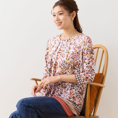 LOBJIE (Women)/ロブジェ 【洗える・日本製】パネル幾何柄カットソー（１２１２２５３１）