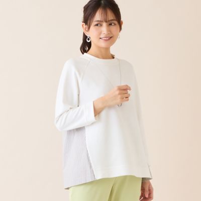 ＜LOBJIE (Women)＞【洗える】ストライプドッキングプルオーバー（１２１２２６０１）