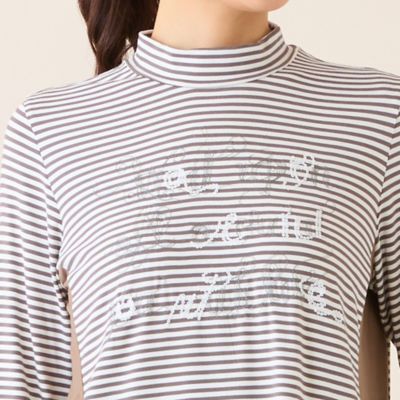 洗える】刺繍入りボーダーカットソー（12122602） | LOBJIE