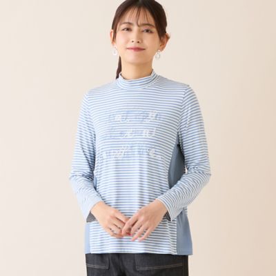 洗える】刺繍入りボーダーカットソー（12122602） | LOBJIE