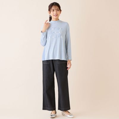 洗える】刺繍入りボーダーカットソー（12122602） | LOBJIE