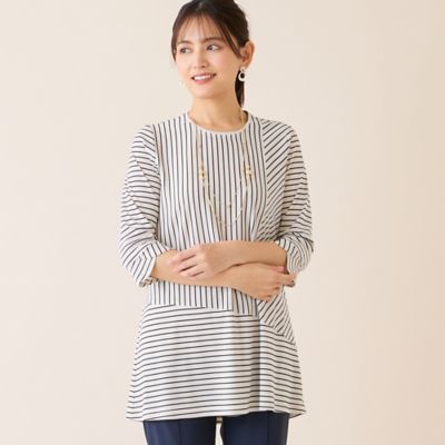 ＜LOBJIE (Women)＞【洗える・接触冷感・日本製】Ｓｏａｌｏｎボーダーチュニック（１２１２２６３２）