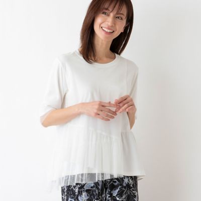 ＜LOBJIE (Women)＞チュールレイヤードＴシャツ（１２１２３４０１）