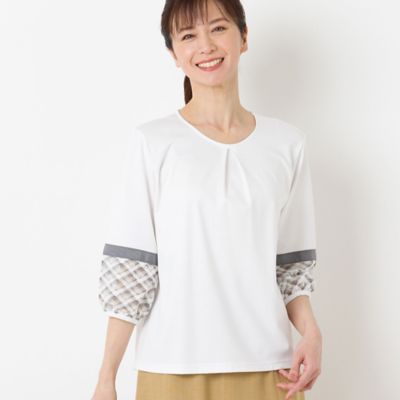 ＜LOBJIE (Women)＞レースパフスリーブカットソー（１２１２３４０４）