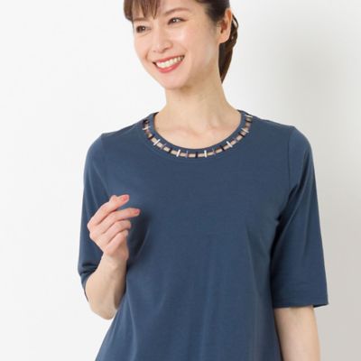 ハシゴ刺繍　コットンＴシャツ（１２１２３４１１）