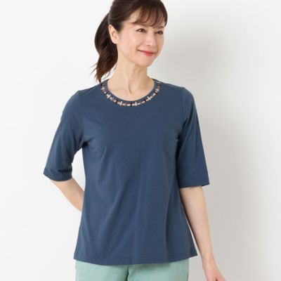 ハシゴ刺繍　コットンＴシャツ（１２１２３４１１）