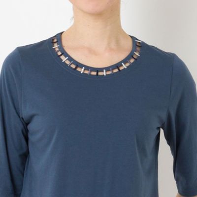 ハシゴ刺繍　コットンＴシャツ（１２１２３４１１）