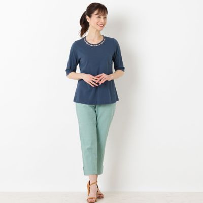 ハシゴ刺繍　コットンＴシャツ（１２１２３４１１）