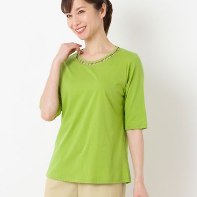 ハシゴ刺繍　コットンＴシャツ（１２１２３４１１）