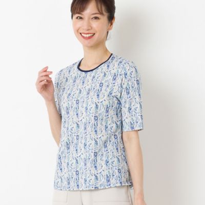 〔カバリエレ・アズーロ〕フラワーストライプＴシャツ（１２１２３４４３）
