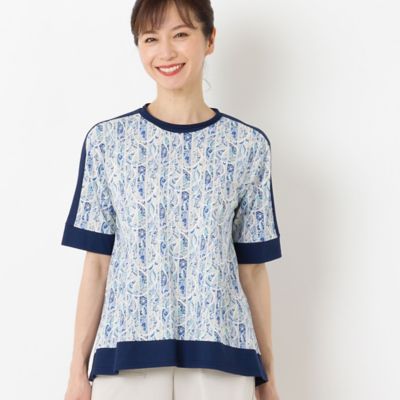 〔カバリエレ・アズーロ〕フラワーストライプ　フレアＴシャツ（１２１２３４４４）