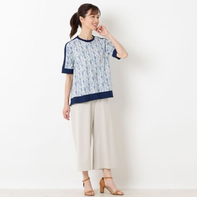 〔カバリエレ・アズーロ〕フラワーストライプ　フレアＴシャツ（１２１２３４４４）
