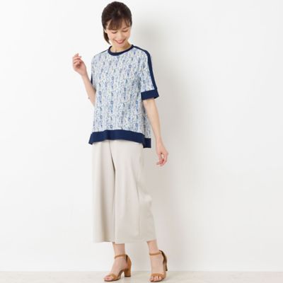 〔カバリエレ・アズーロ〕フラワーストライプ　フレアＴシャツ（１２１２３４４４）