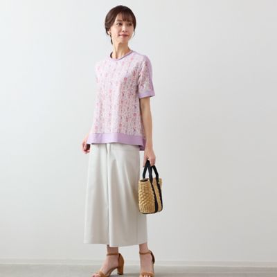 〔カバリエレ・アズーロ〕フラワーストライプ　フレアＴシャツ（１２１２３４４４）