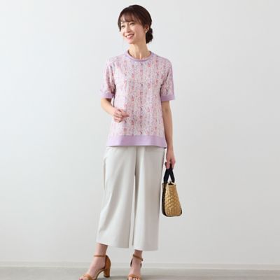 〔カバリエレ・アズーロ〕フラワーストライプ　フレアＴシャツ（１２１２３４４４）