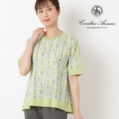 〔カバリエレ・アズーロ〕フラワーストライプ　フレアＴシャツ（１２１２３４４４）