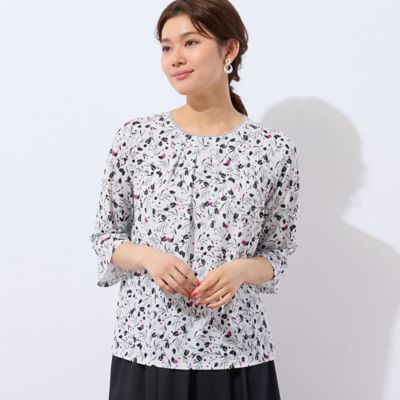 ＜LOBJIE (Women)＞【洗える・日本製・Ｓ～ＬＬサイズ】小花柄　カットソー（１２１２３５１１）