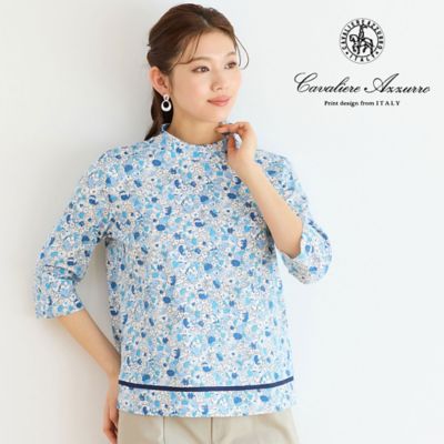 【洗える・日本製・一部店舗限定】カバリエレ・アズーロ花柄コットンＴシャツ（１２１２３５２１）