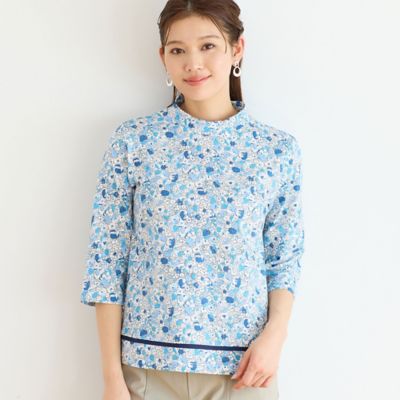 【洗える・日本製・一部店舗限定】カバリエレ・アズーロ花柄コットンＴシャツ（１２１２３５２１）