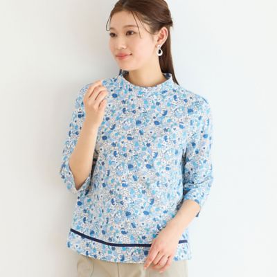 【洗える・日本製・一部店舗限定】カバリエレ・アズーロ花柄コットンＴシャツ（１２１２３５２１）