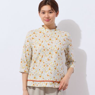 【洗える・日本製・一部店舗限定】カバリエレ・アズーロ花柄コットンＴシャツ（１２１２３５２１）