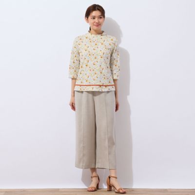 【洗える・日本製・一部店舗限定】カバリエレ・アズーロ花柄コットンＴシャツ（１２１２３５２１）