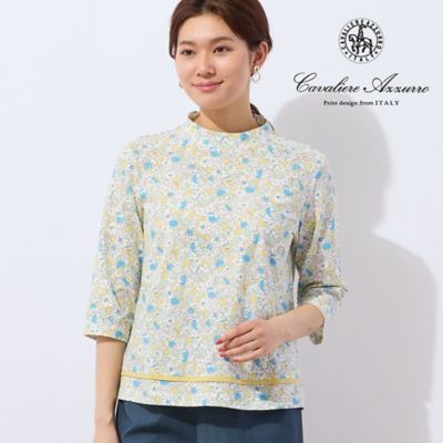 【洗える・日本製・一部店舗限定】カバリエレ・アズーロ花柄コットンＴシャツ（１２１２３５２１）