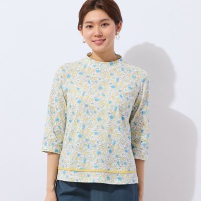 【洗える・日本製・一部店舗限定】カバリエレ・アズーロ花柄コットンＴシャツ（１２１２３５２１）