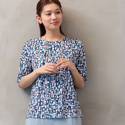 ＜LOBJIE (Women)＞【洗える・日本製・セットアップ可能】幾何柄Ｔシャツ（１２１２３５４２）