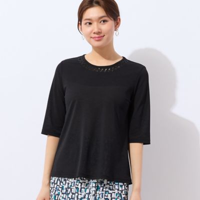【洗える・日本製】襟ジグザグ刺繍Ｔシャツ（１２１２３５４４）
