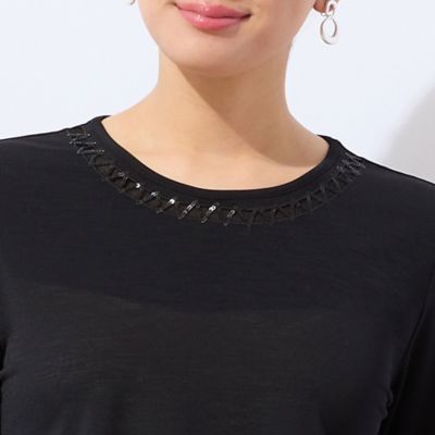 【洗える・日本製】襟ジグザグ刺繍Ｔシャツ（１２１２３５４４）