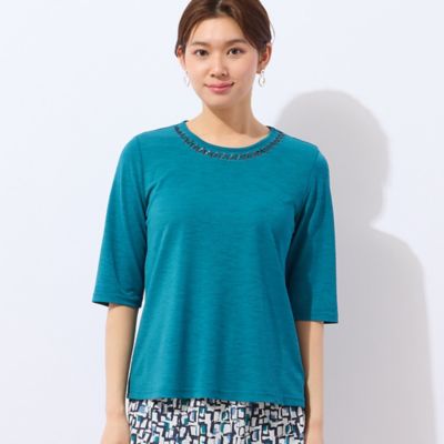 【洗える・日本製】襟ジグザグ刺繍Ｔシャツ（１２１２３５４４）