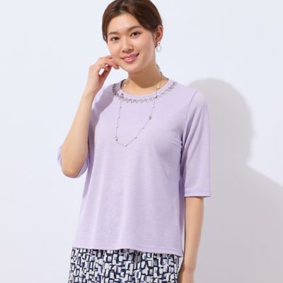 【洗える・日本製】襟ジグザグ刺繍Ｔシャツ（１２１２３５４４）